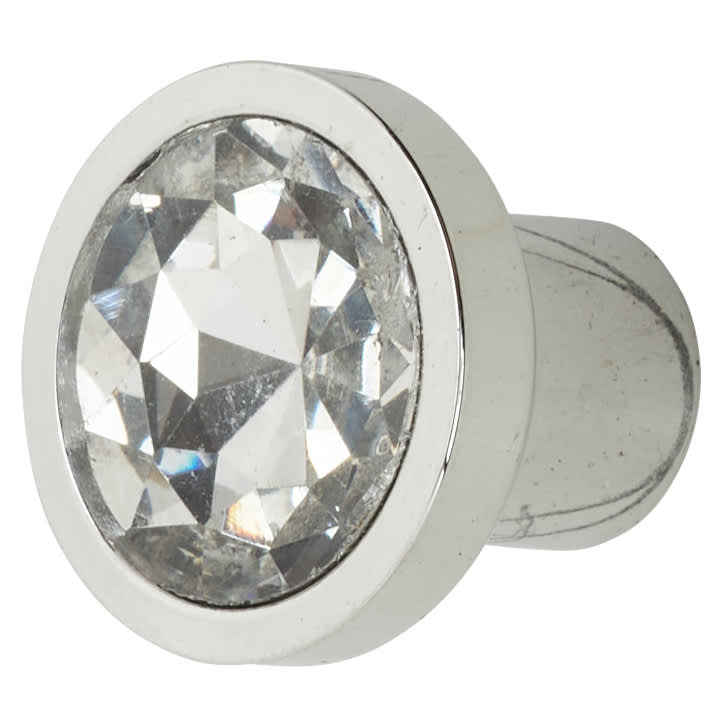 Flat Crystal Glass Cabinet Knob - 21mm Diameter - Polished Chrome - view 2