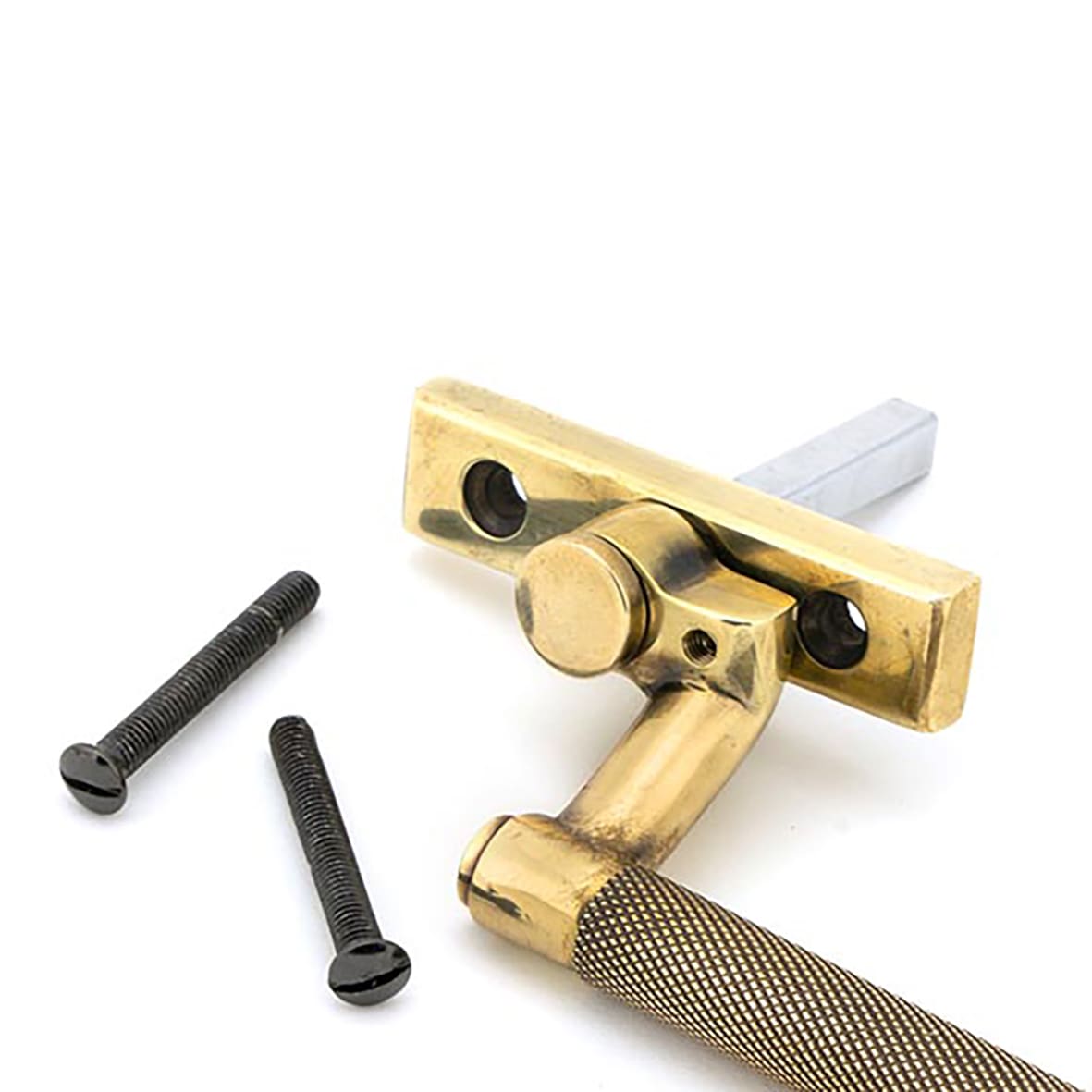Brompton Knurled Locking Espagnolette Casement Window Handle - Left - Aged Brass - view 3