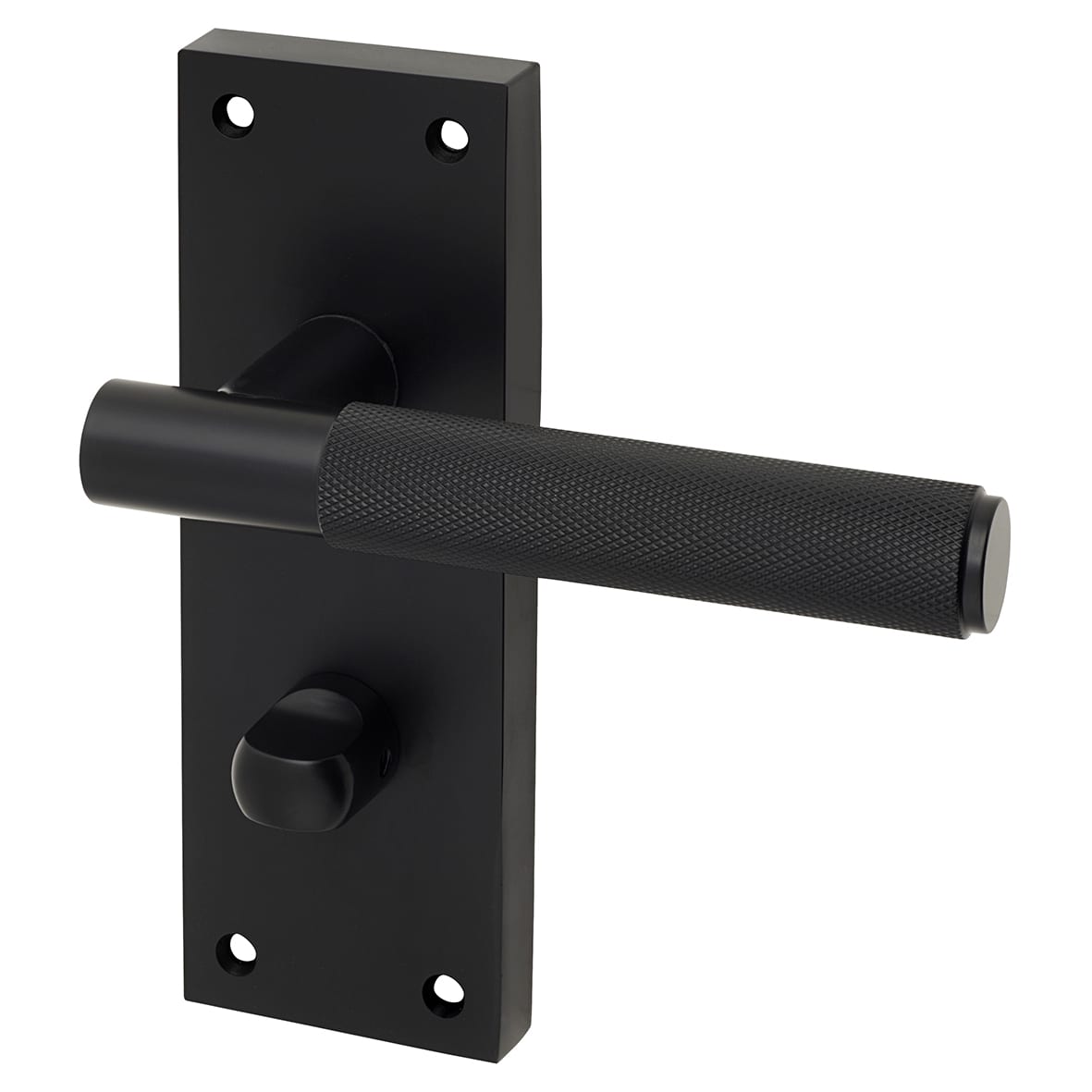 Matt Black Knurled Bathroom Lock Door Handles Pack - Remi Range - view 2