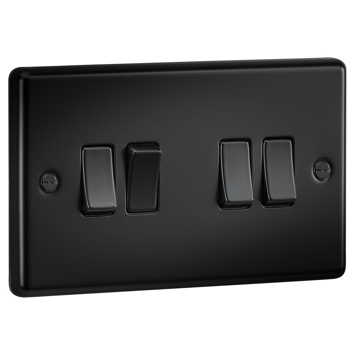 10AX 4 Gang 2 Way Round Edge Light Switch - Matt Black - view 2