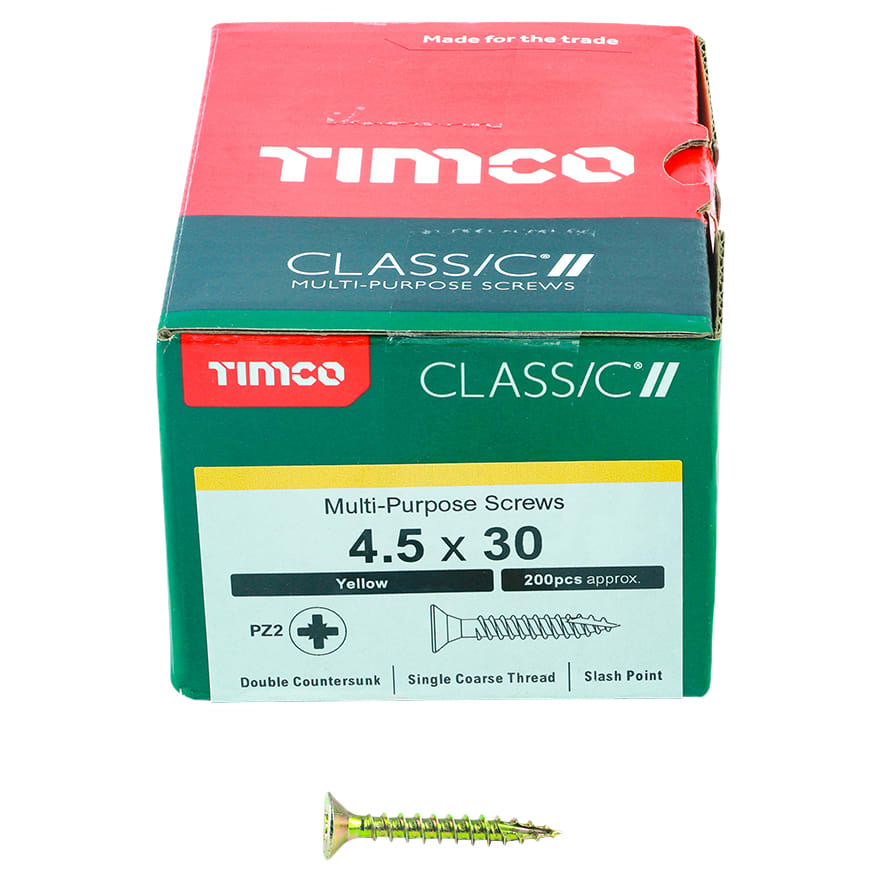 Classic Pozi Countersunk Wood Screws - 4.5 x 30mm - Yellow Zinc - Pack of 200 - view 3