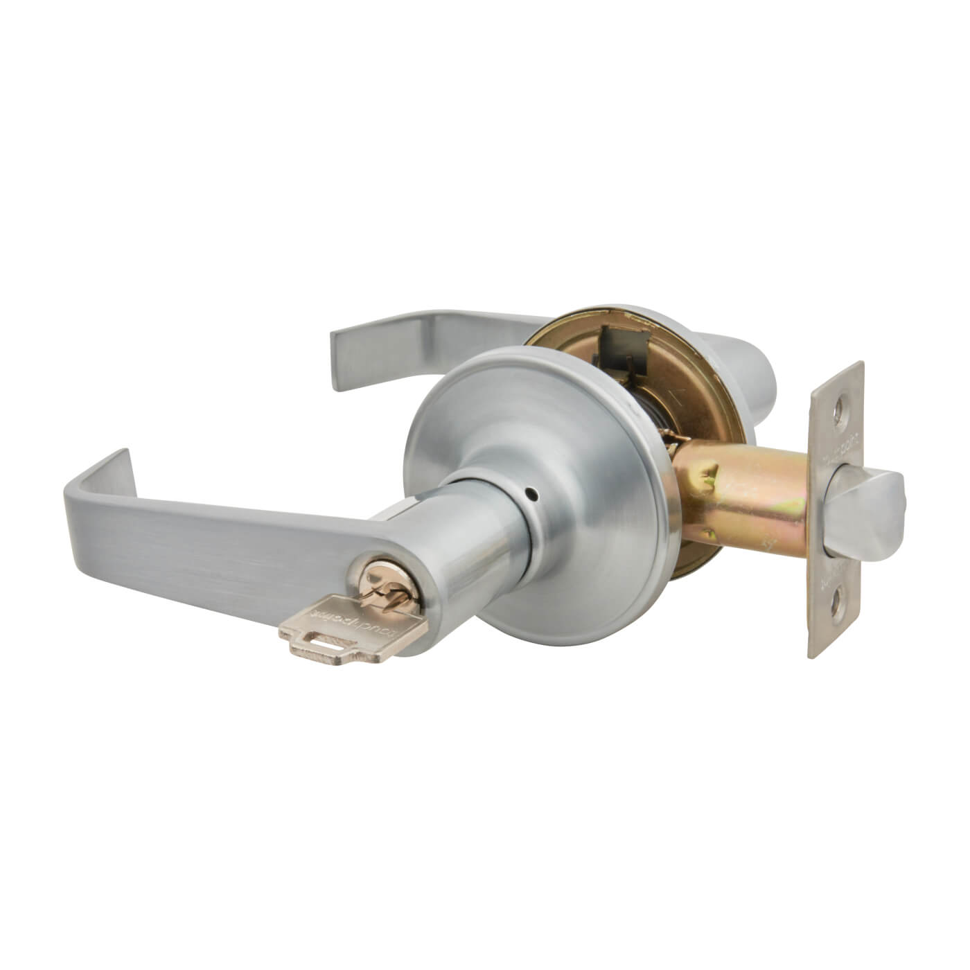 Satin Chrome Return to Door Hotel Entrance Door Handles on Round Rose Set - view 4