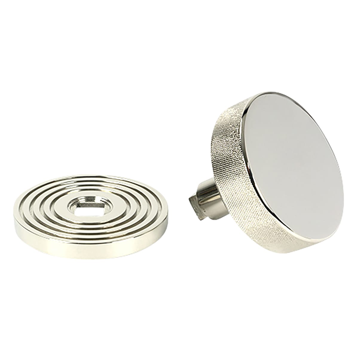 Brompton Polished Nickel Round Knurled Centre Door Knob on Beehive Rose - 90mm Rose Diameter - view 3
