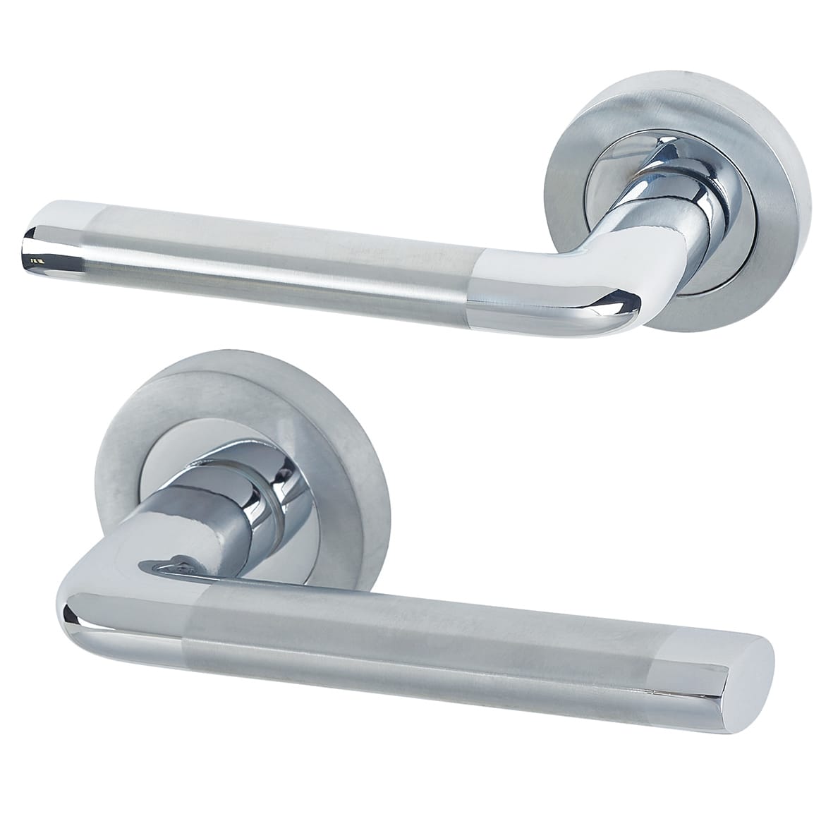 Polished/Satin Chrome Bathroom Lock Door Handles on Rose Pack - Belmonte Range - view 2