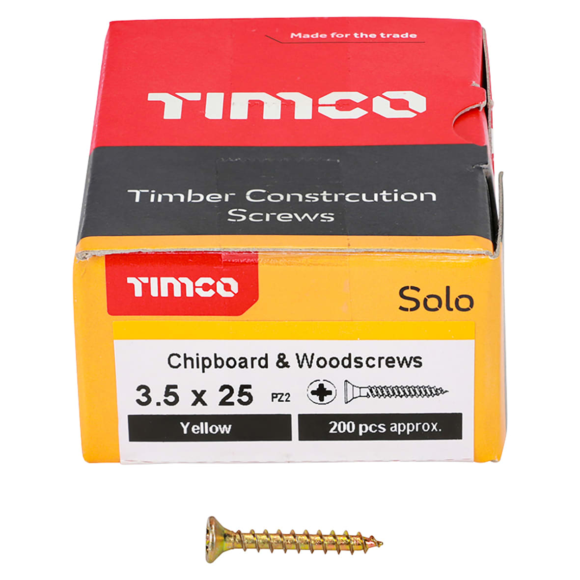 Solo Chippy Pozi Countersunk Wood Screws - 3.5 x 25mm - Yellow Zinc - Pack of 200 - view 2