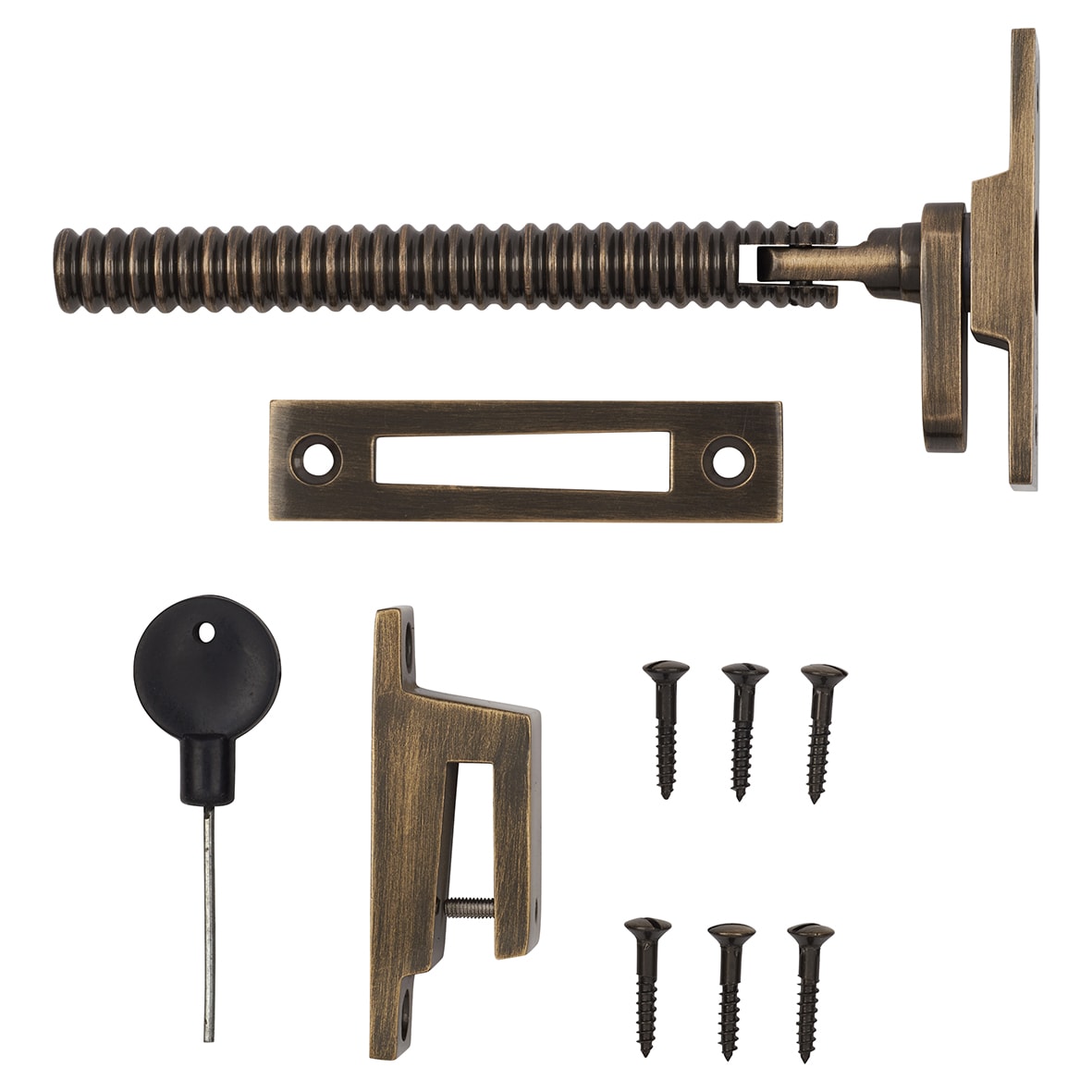 Iris Reeded Locking Mortice & Hook Plate Window Fastener - Reversible - Antique Brass - view 5