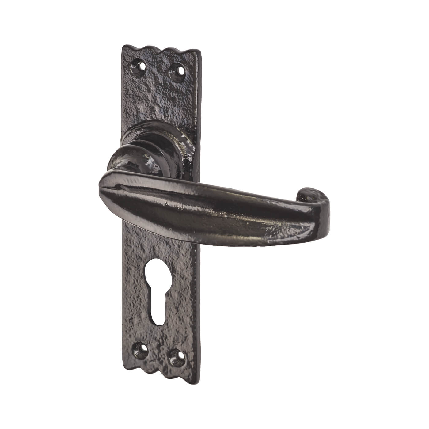 Metalized Antique Black Iron Tudor Euro Lock Door Handles - 159 x 38mm - view 2