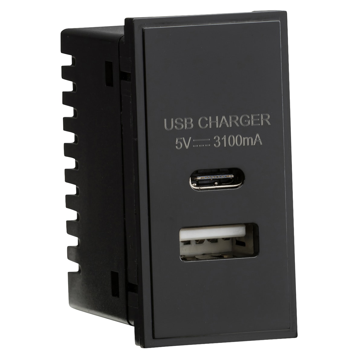 Type A/C USB Charger Euro Module - 3.1A - Black - view 2