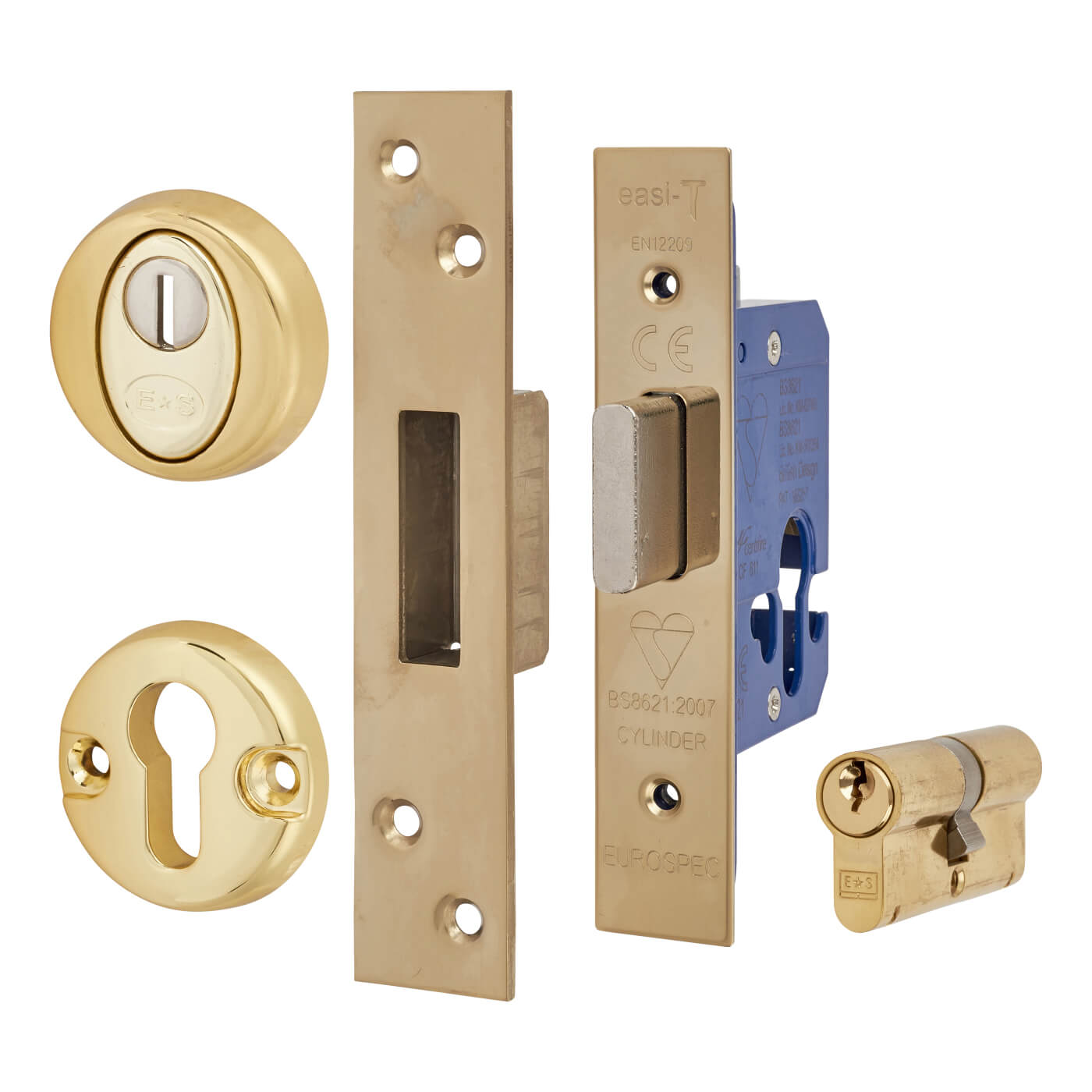 Euro Deadlock & Double Cylinder - 65mm Case - 44mm Backset - Square - PVD Brass - view 2