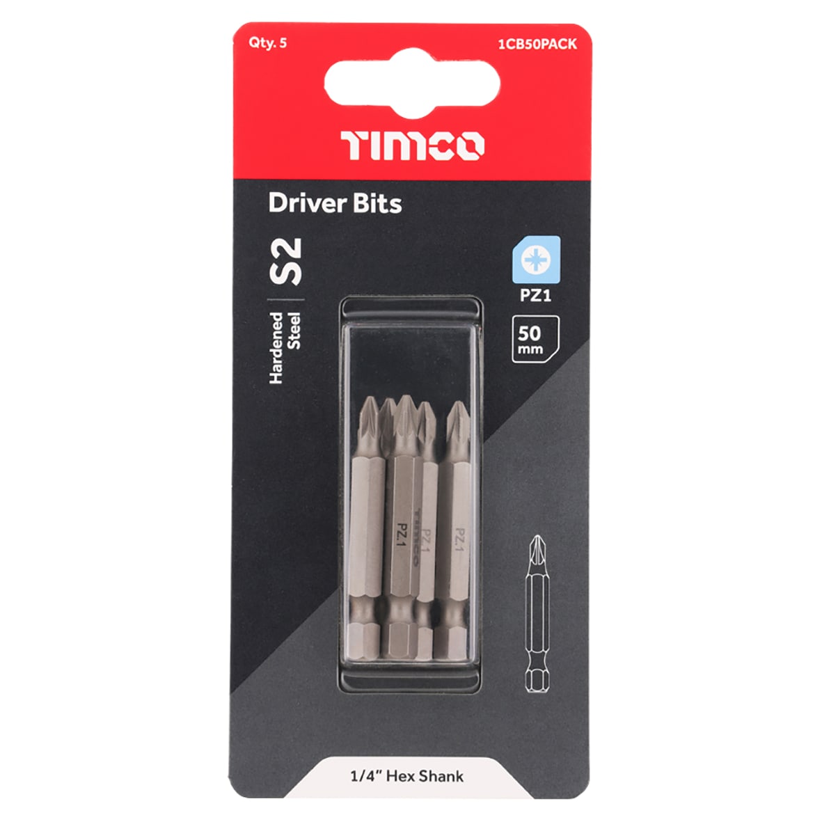 Steel Driver Bits - Pozi - - 50mm Length - Pack of 5 - view 3