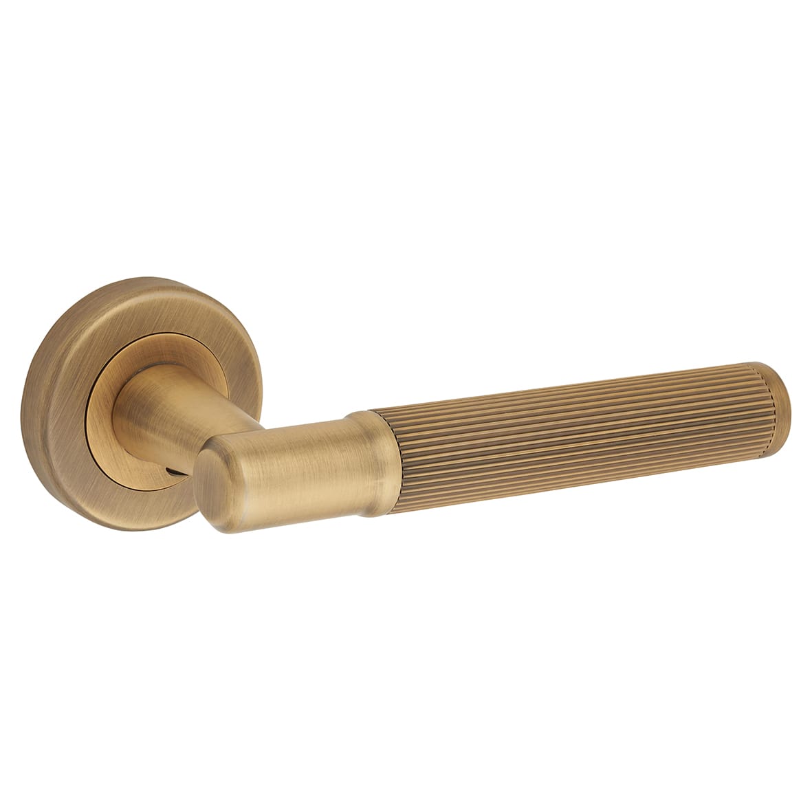 Brass Antique Brass Lines Door Handles on Round Rose - Image Range - view 2
