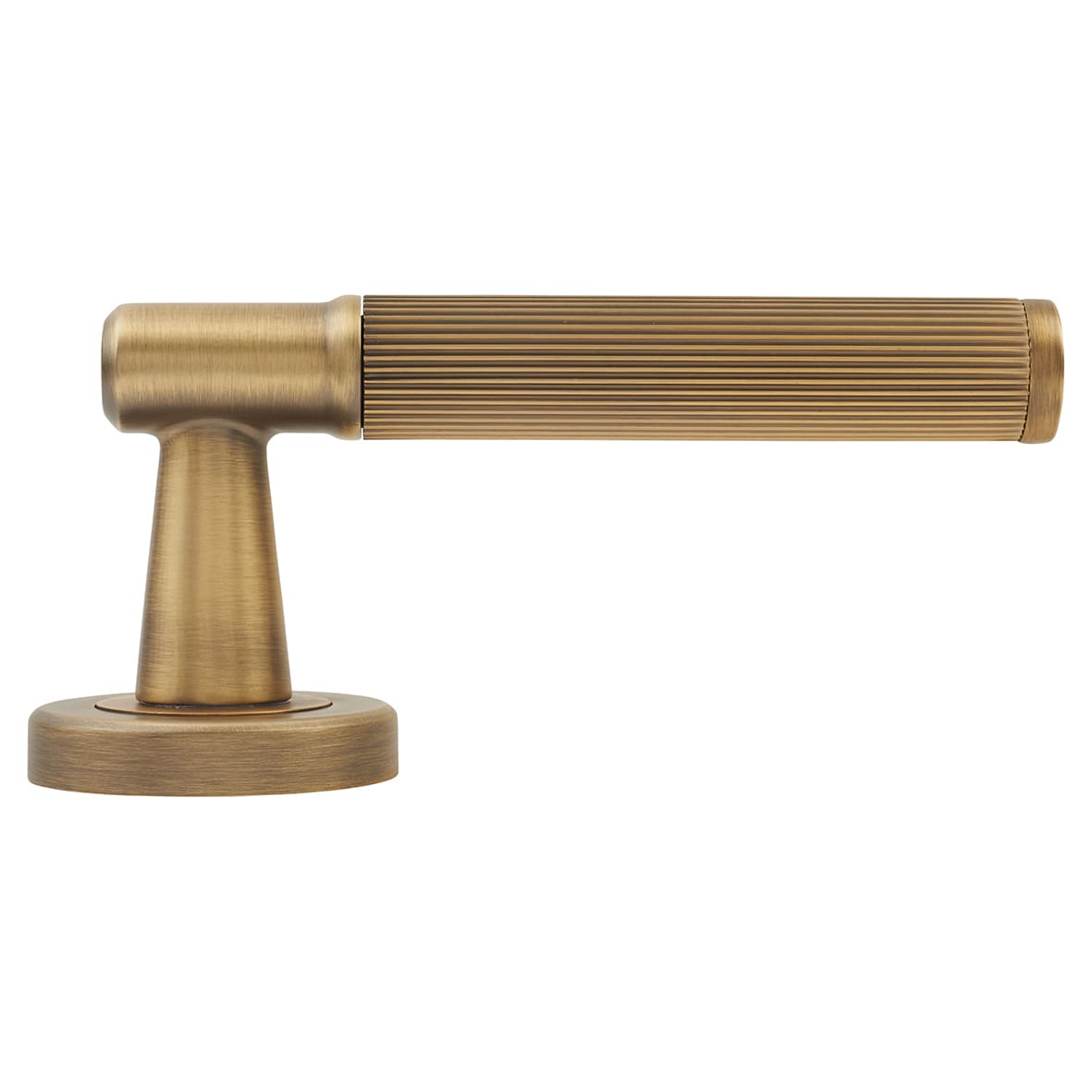 Brass Antique Brass Lines Door Handles on Round Rose - Image Range - view 3