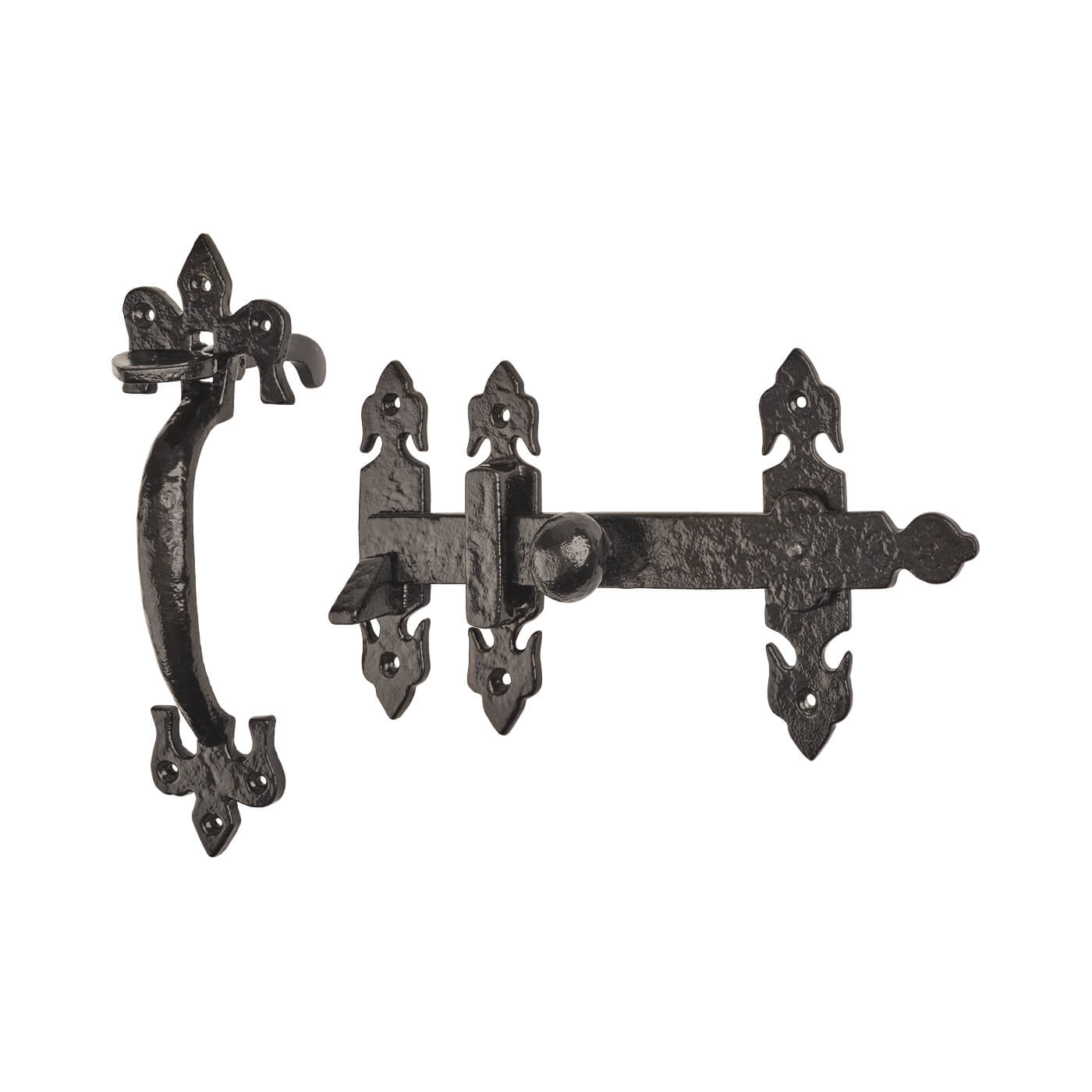 Metalized Antique Black Iron Fleur de Lys Thumb Latch Set - view 2