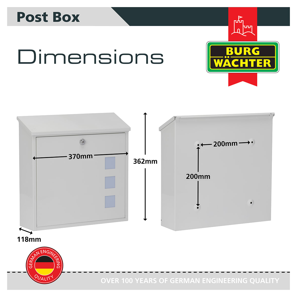 Aire Postbox - 370 x 364 x 114mm - White - view 5