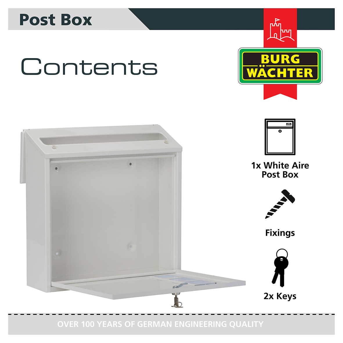 Aire Postbox - 370 x 364 x 114mm - White - view 6