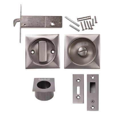 Square Flush Privacy Set with Bolt - Satin Nickel - view 2