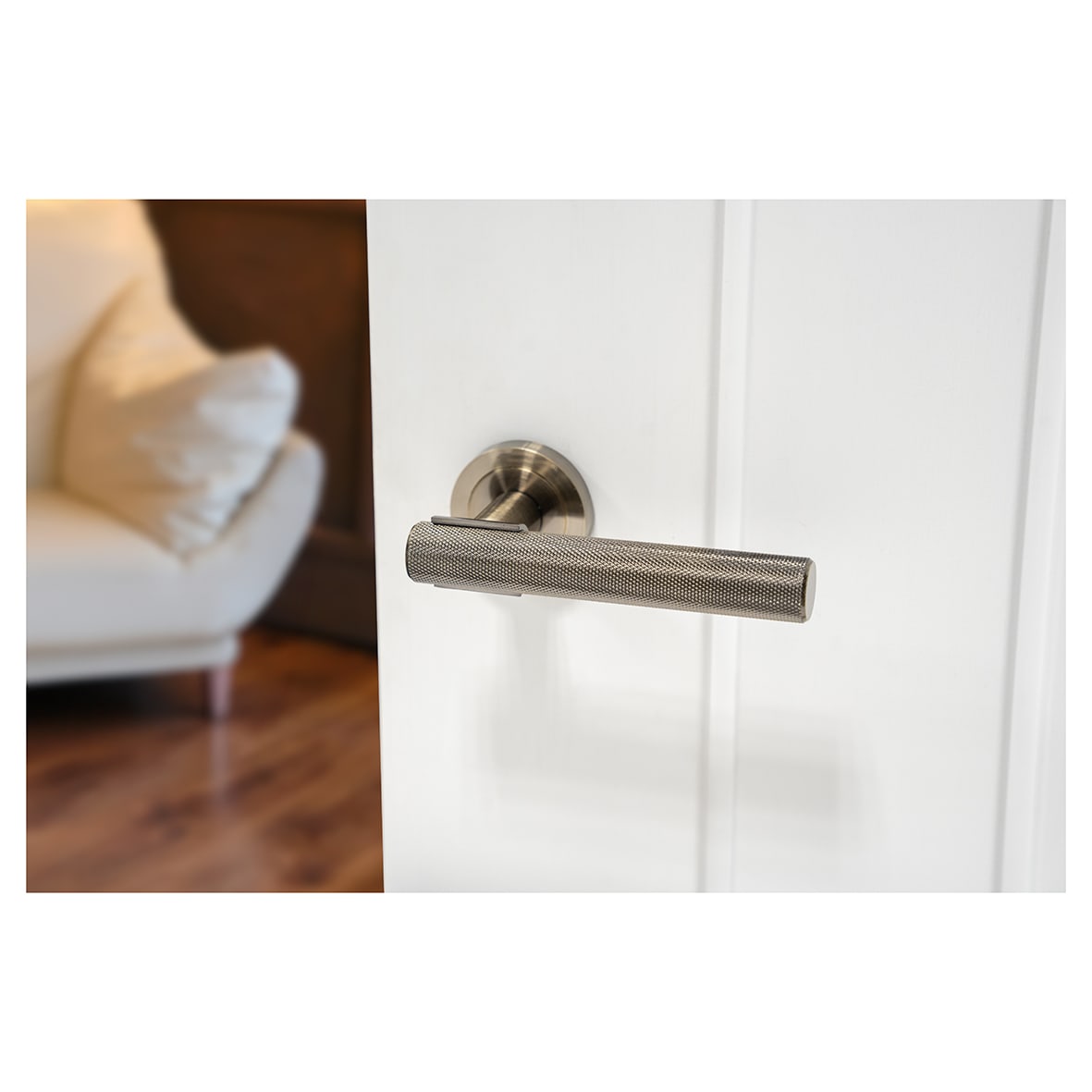 Antique Brass Knurled Door Handles on Round Rose - Orla Range - view 4