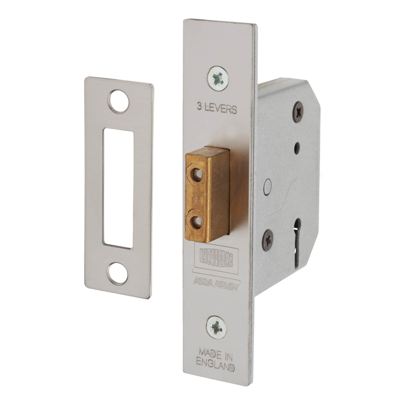 2177 3 Lever Deadlock - Key Alike Number M136MM - 65mm Case - 44.5mm Backset - Satin Chrome - view 2