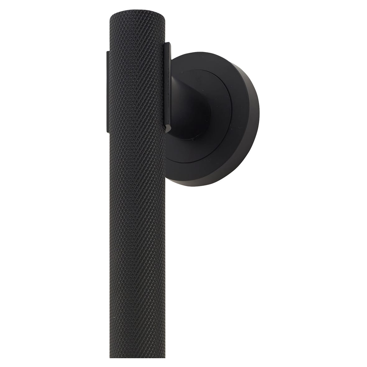 Matt Black 52mm Knurled T-Bar Door Pull Handle on Rose - Screw Fix - 300mm Centres - view 2