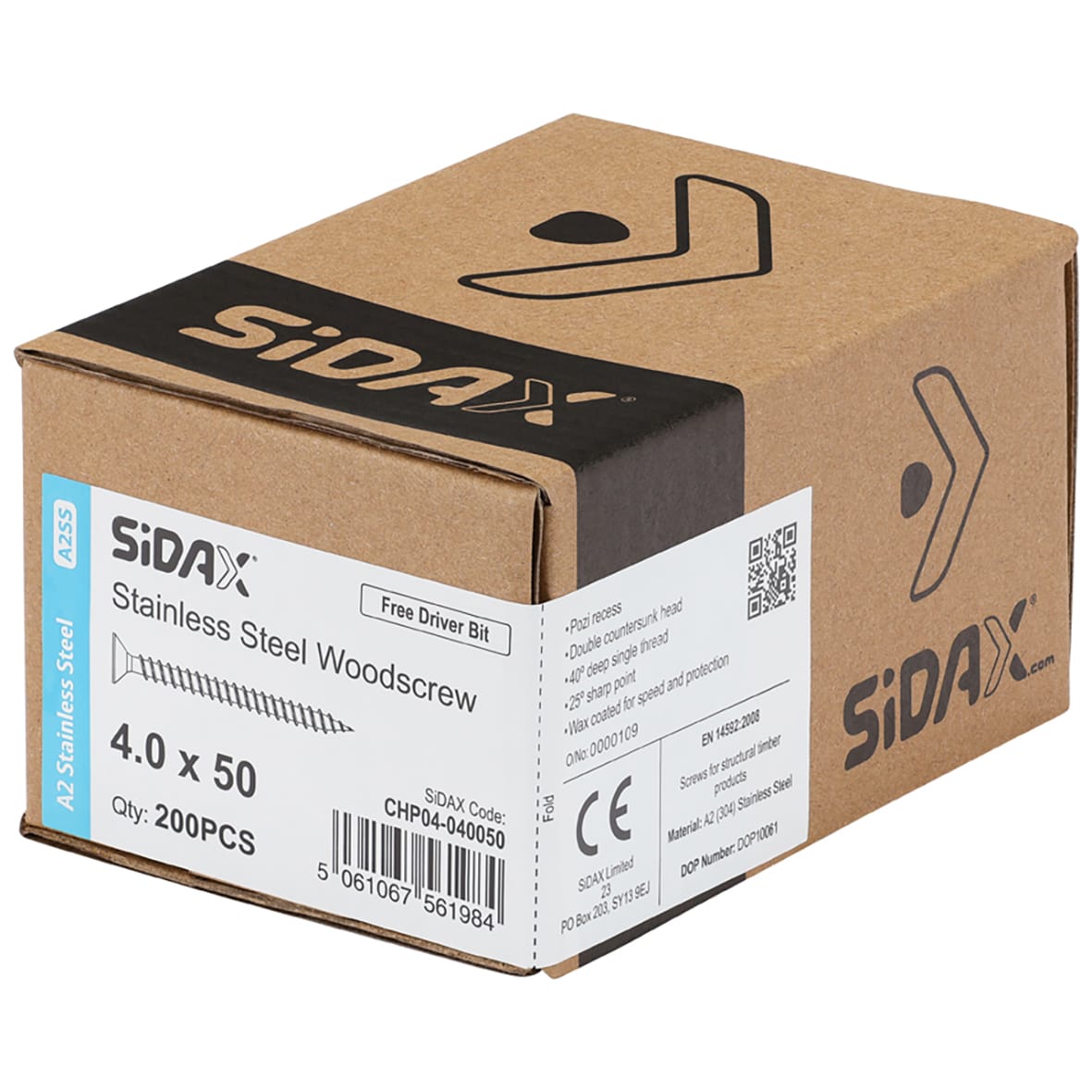 Pozi Countersunk Wood Screws - 4.0 x 50mm - A2 Stainless Steel - Pack of 200 - view 2