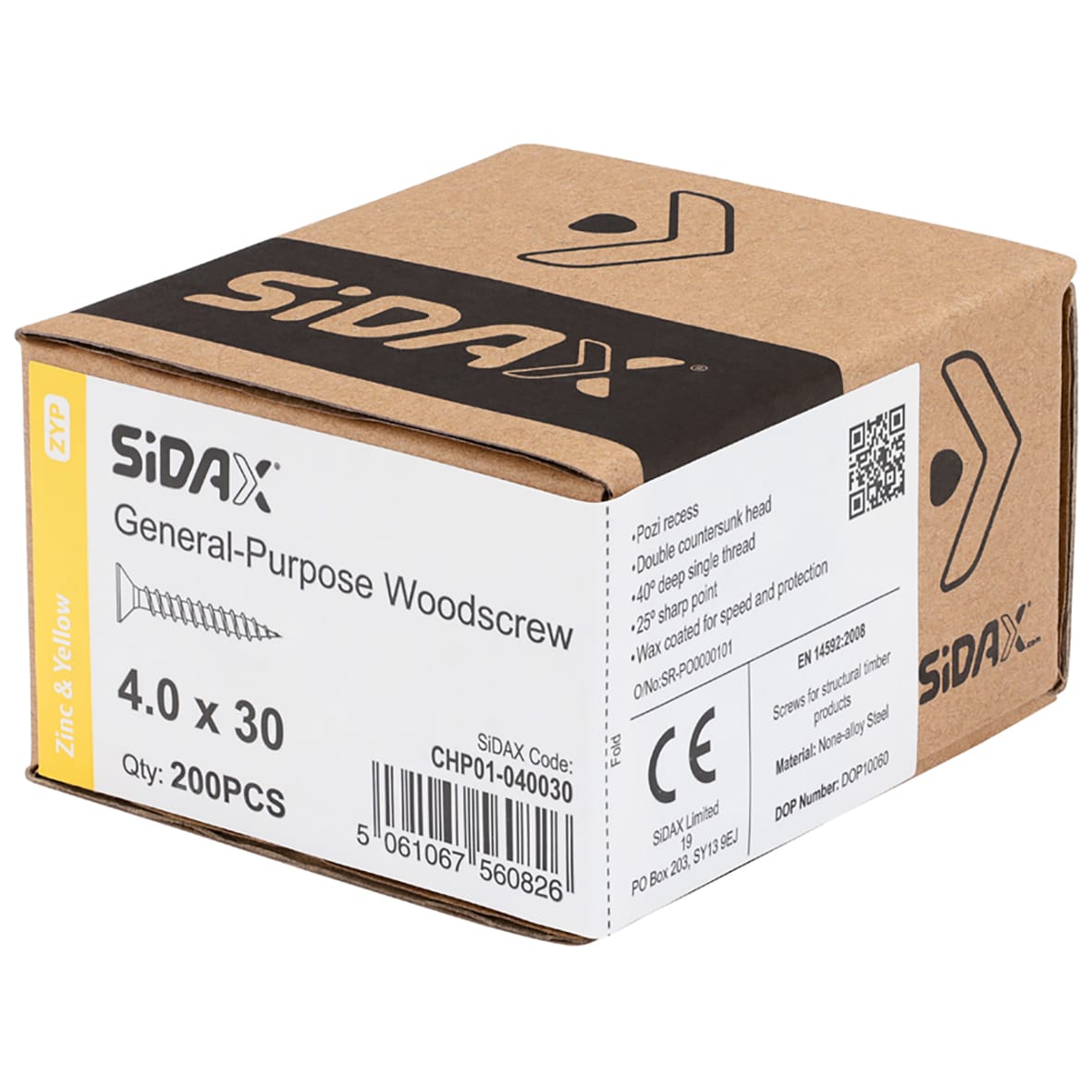 General Purpose Pozi Countersunk Chipboard Wood Screws - 4.0 x 30mm - Yellow Zinc - Pk of 200 - view 2