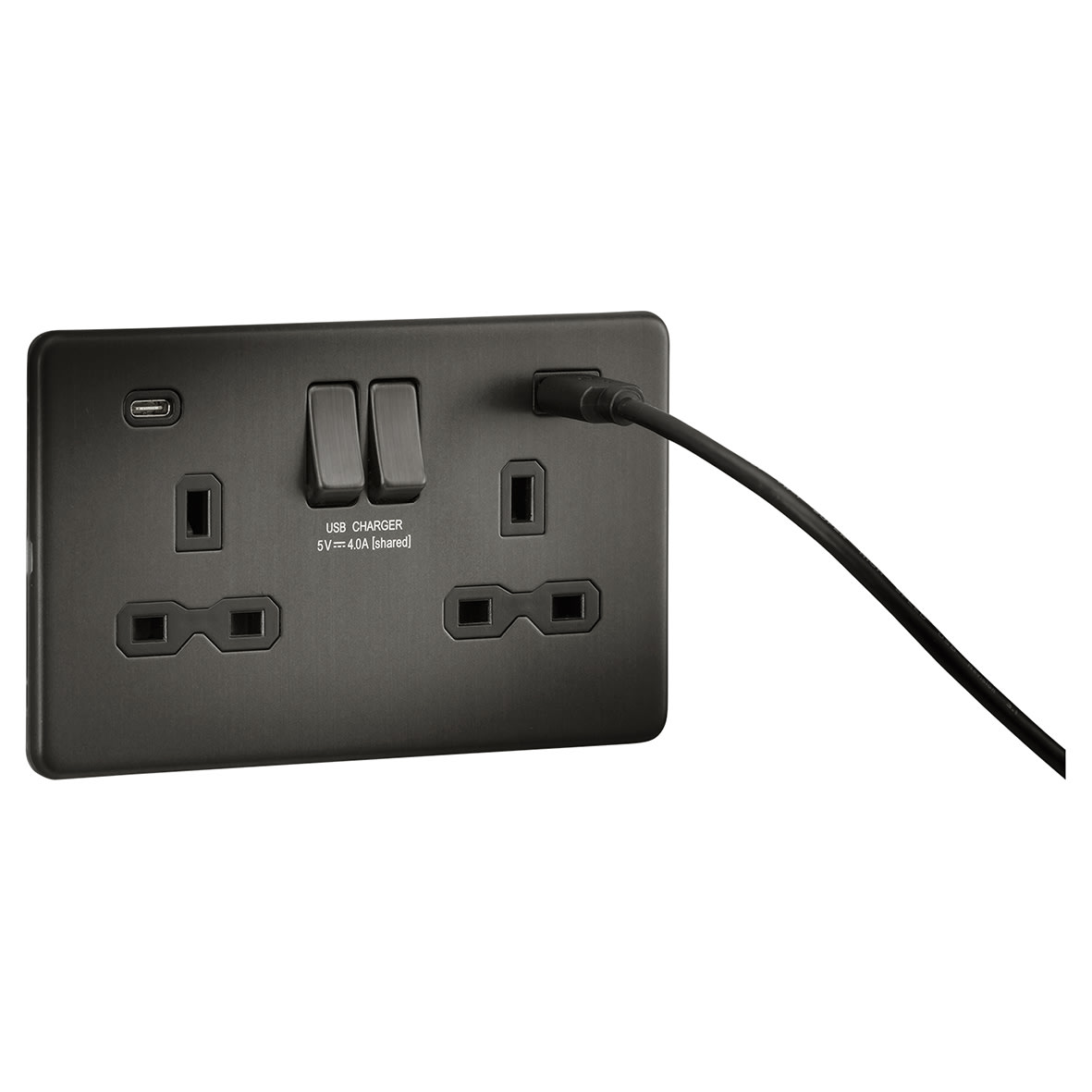 13A 2 Gang Screwless Type A/C USB Socket with 2 x USB - 4A - Smoked Bronze/Black - view 5