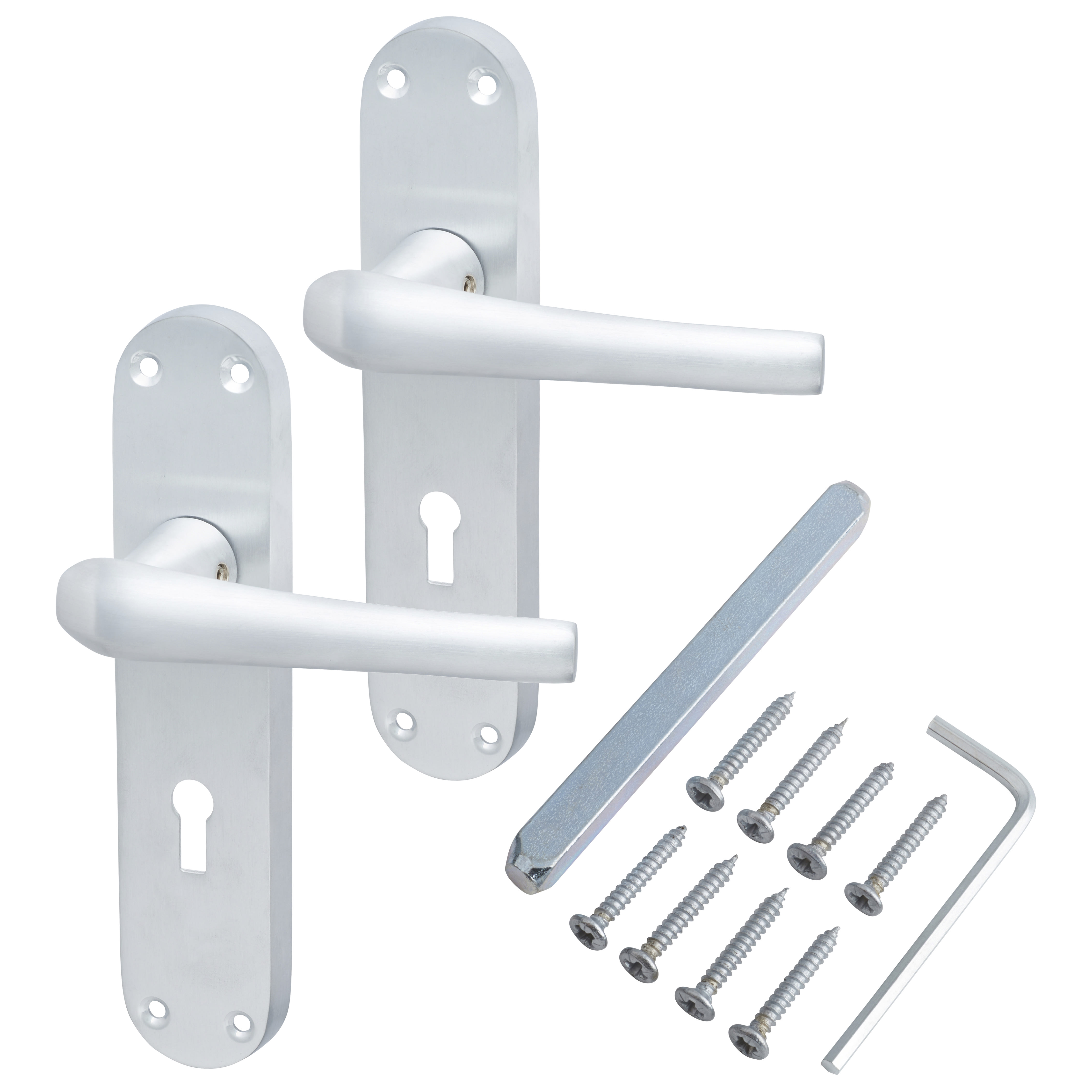 Satin Chrome Keyhole Lock Door Handles - Naples Range - 182 x 40mm - view 3