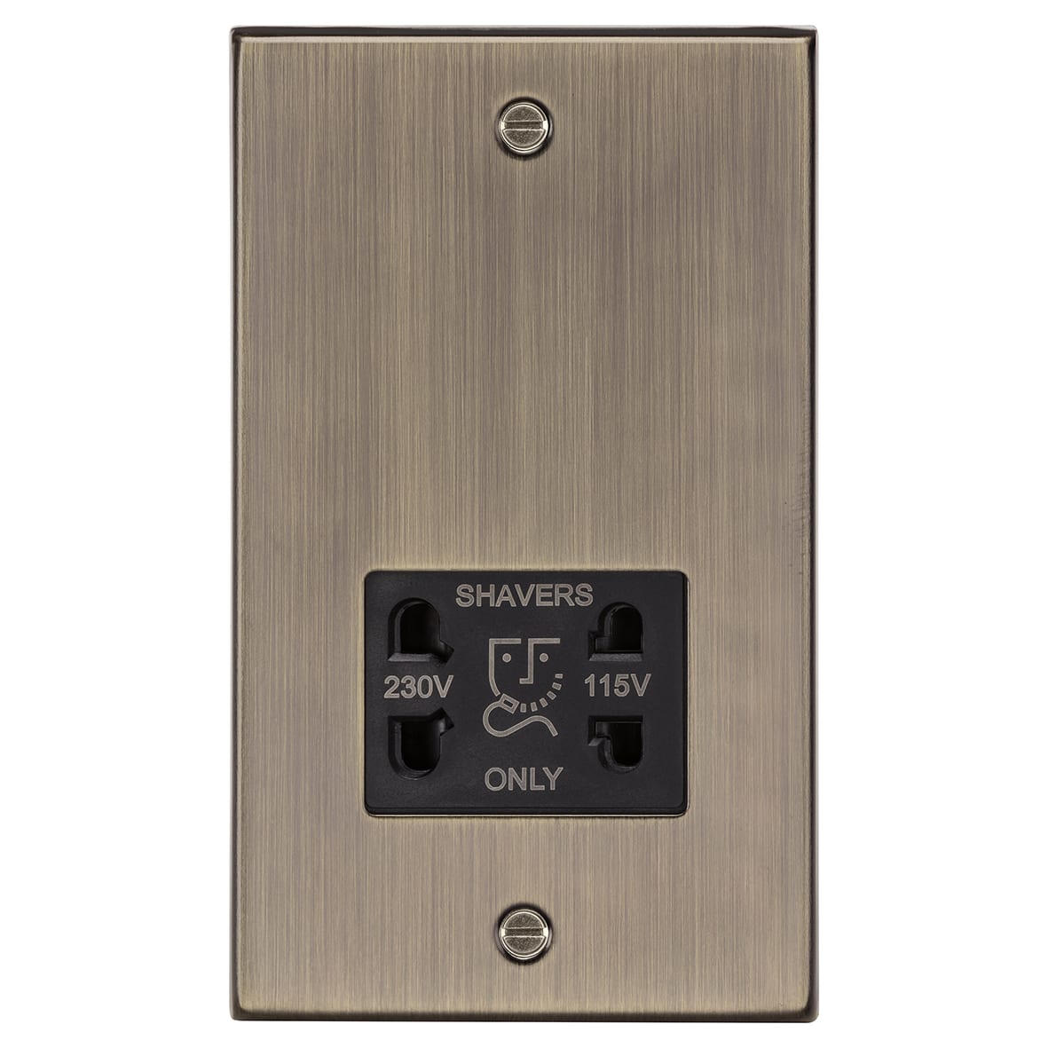 115/230V Dual Voltage Shaver Socket - Antique Brass with Black Insert - view 4