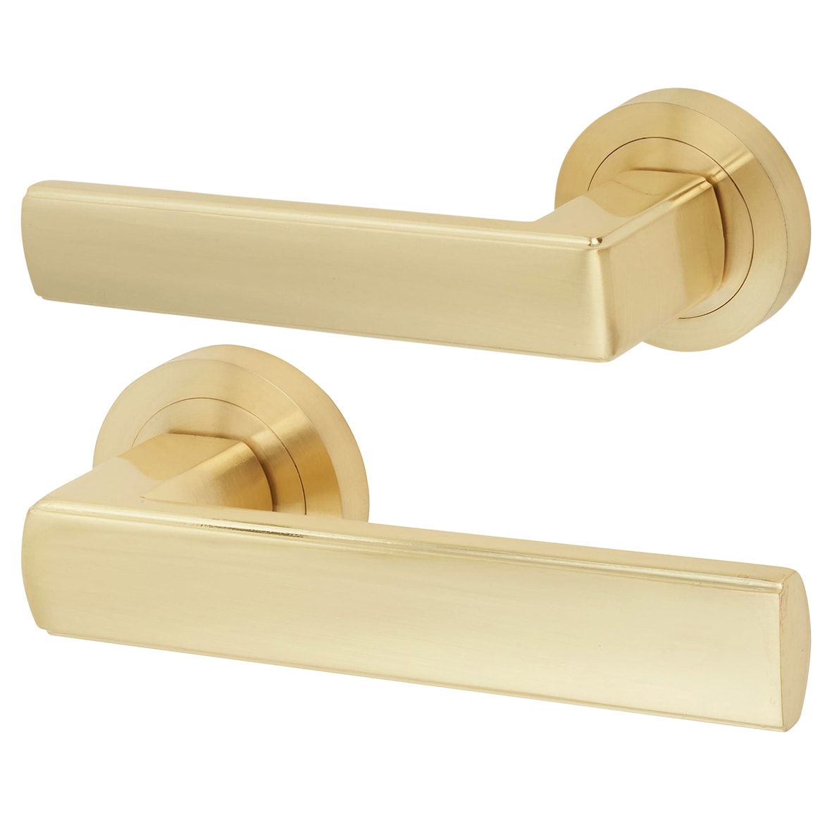 Satin Brass 3 Lever Sashlock Door Handles on Rose Pack - Zara Range - view 2