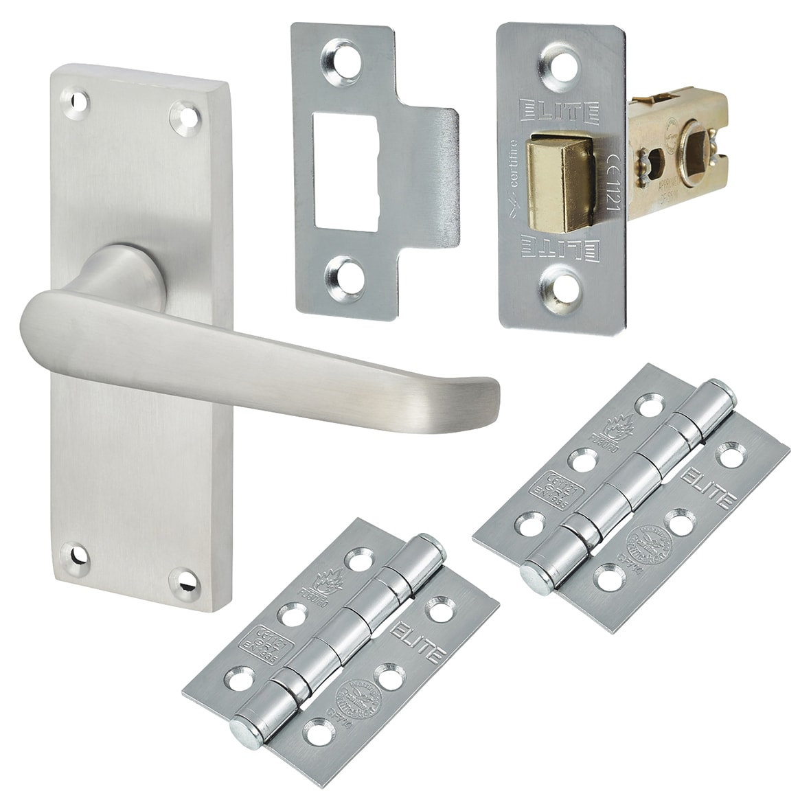 Satin Chrome Victorian Latch Door Handles Pack - Short Plate - view 2