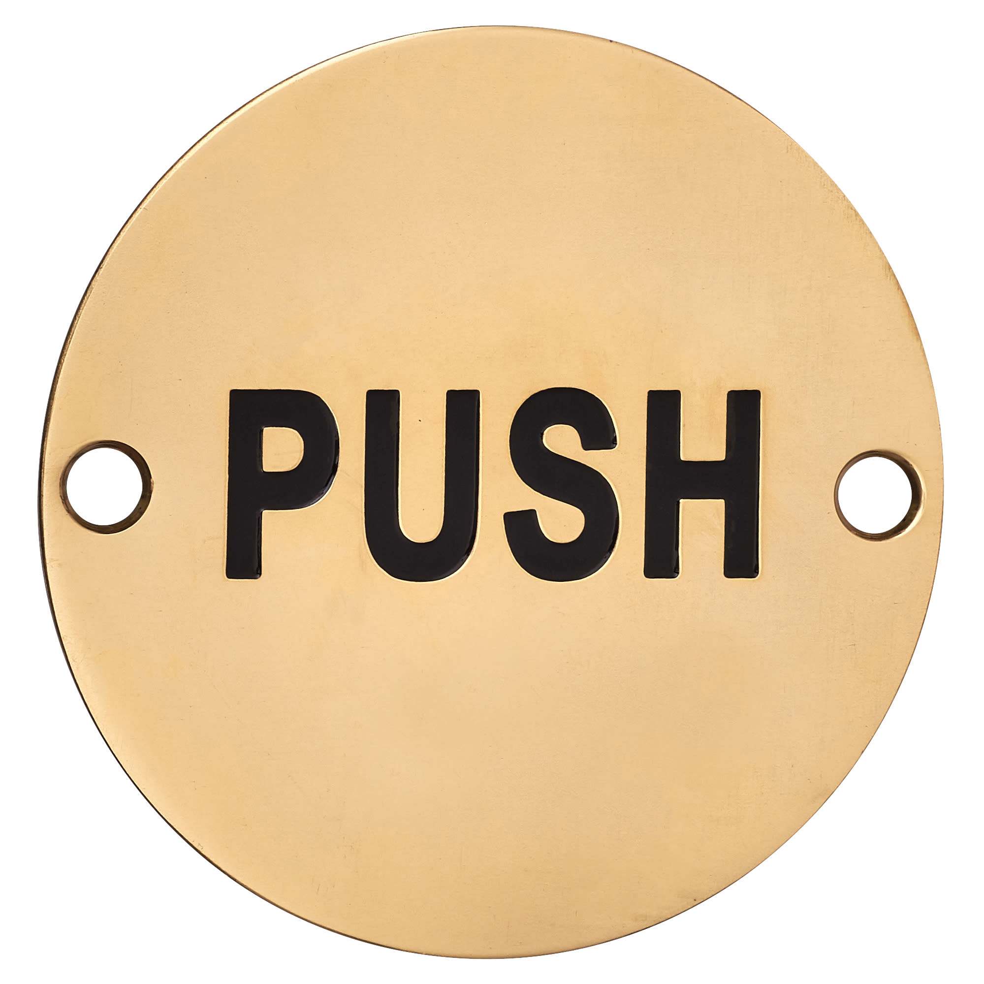 Push Door Sign - 75mm Diameter - Polished Brass - view 2