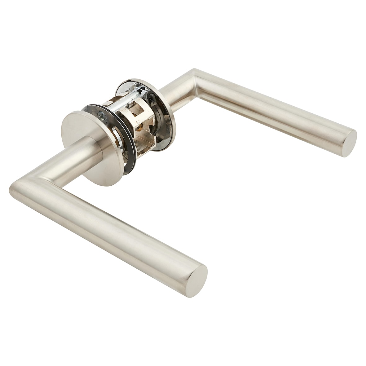 Satin Stainless Steel Door Handles on Round Slim Rose - Schema Minim Range - view 4