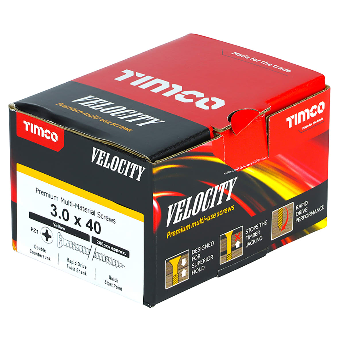 Velocity Pozi Countersunk Wood Screws - 3.0 x 40mm - Yellow Zinc - Pack of 200 - view 3