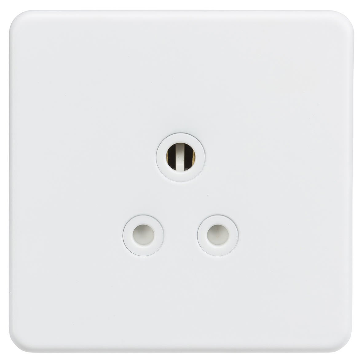 5A Screwless Flat Plate Unswitched Round Pin Socket - Matt White with White Insert - view 3