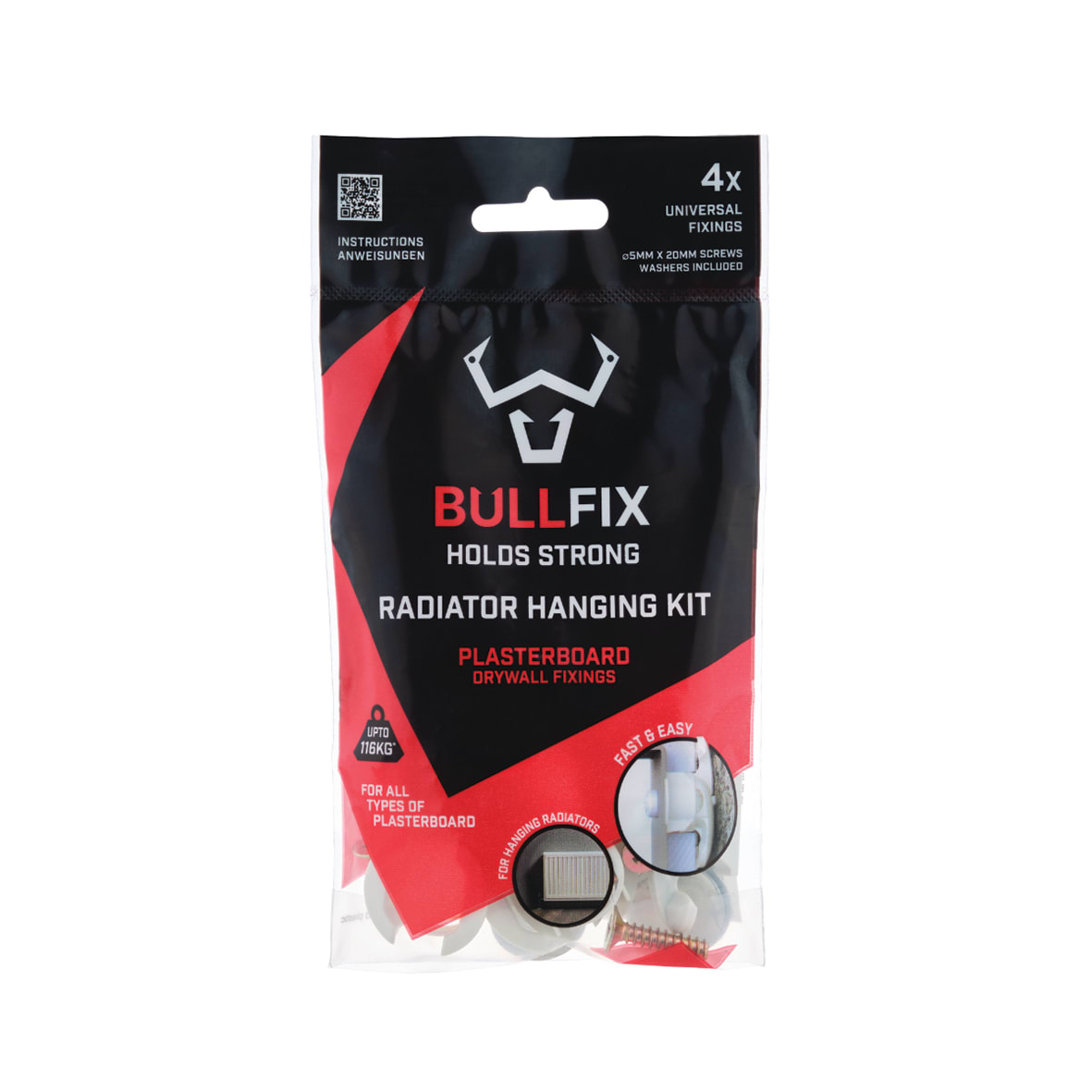 Heavy Duty Plasterboard Fixing Kit for Radiators - 5 x 20mm - Pack of 4 - view 7
