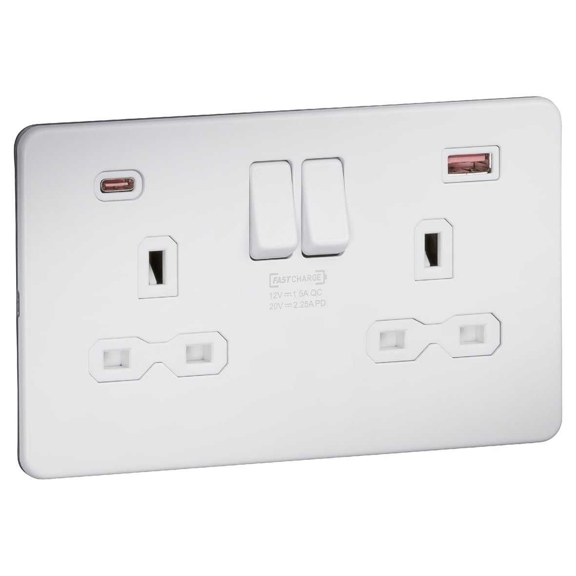13A 2 Gang Type A/QC18W Type C/PD45W USB Socket with 2 x USB - Matt White/White - view 3