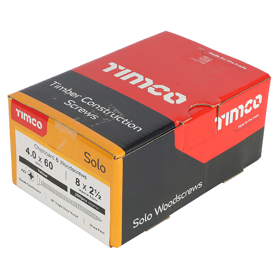 Solo Chippy Pozi Countersunk Wood Screws - 4.0 x 60mm - Yellow Zinc - Pack of 200 - view 4