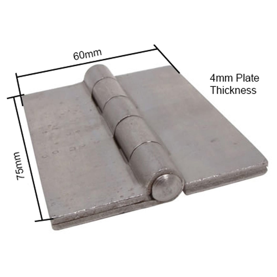 Double Pressed Steel Hinge - 75 x 60 x 4mm - Self Colour Steel - Pair - view 2