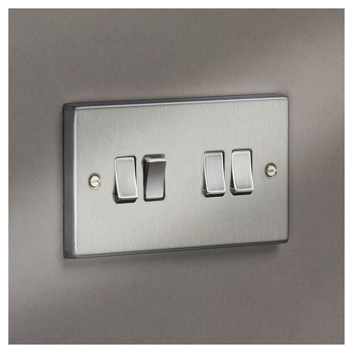 10AX 4 Gang 2 Way Square Edge Plate Light Switch - Brushed Chrome - view 2