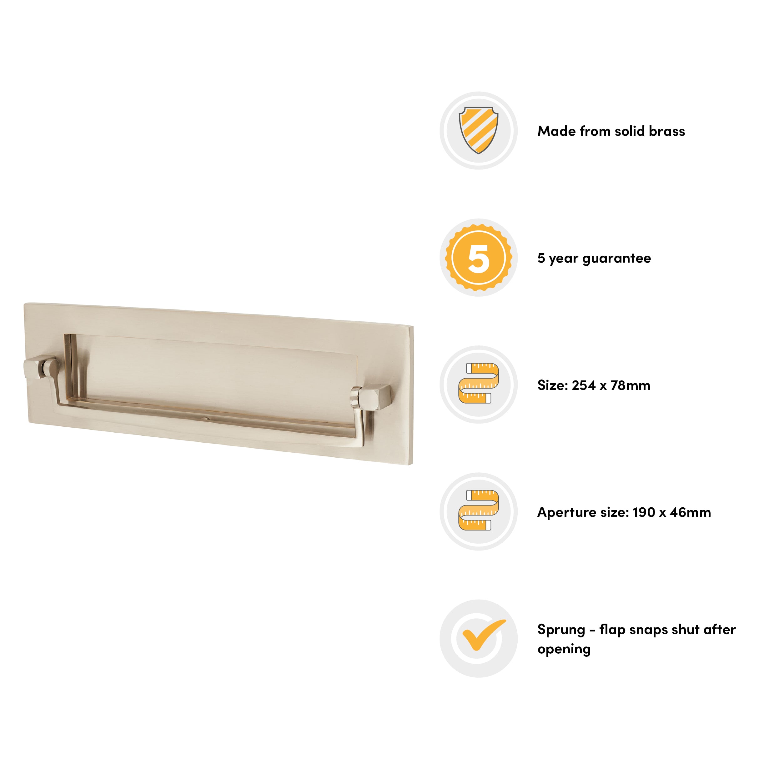Postal Knocker Letter Plate - 254 x 78mm - Satin Nickel - view 3