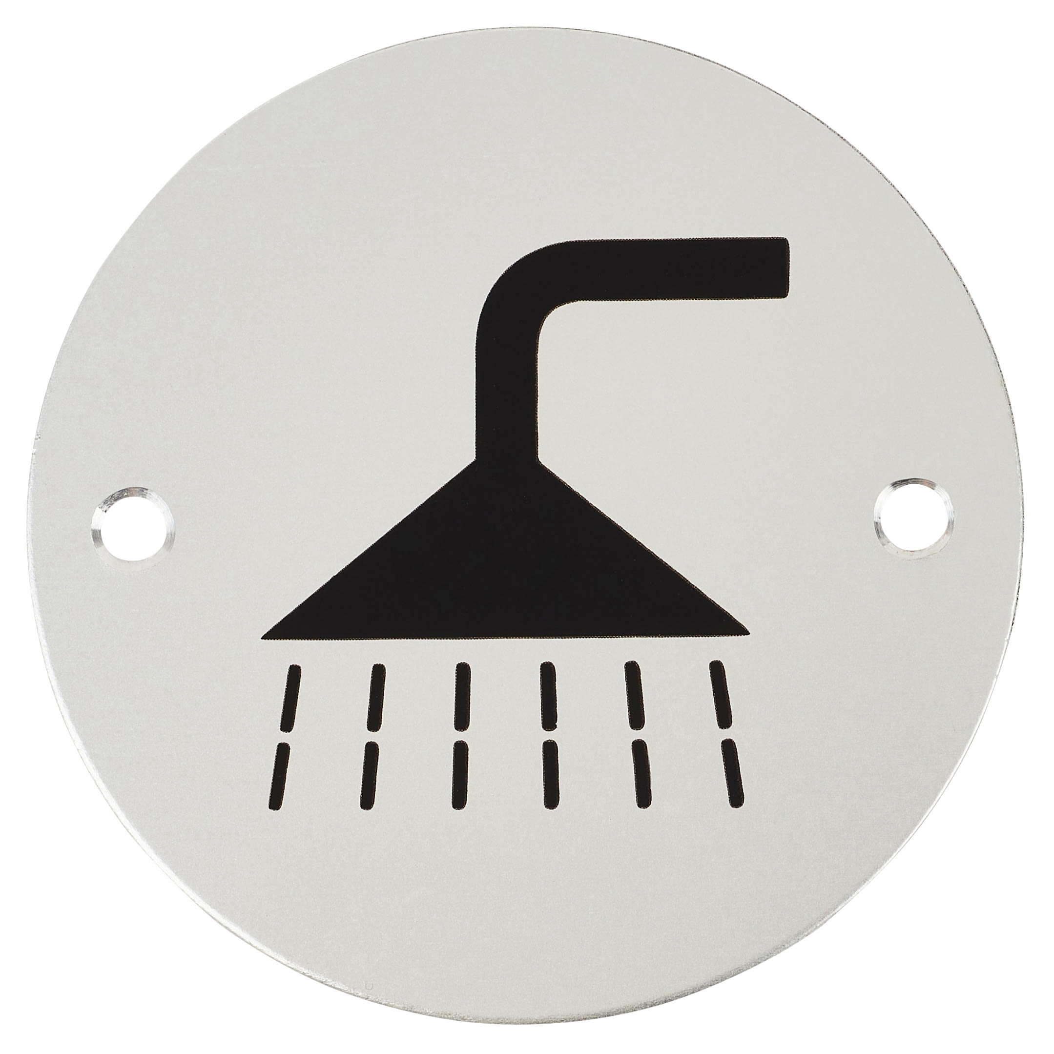 Shower Door Sign - 75mm Diameter - Satin Aluminium - view 2