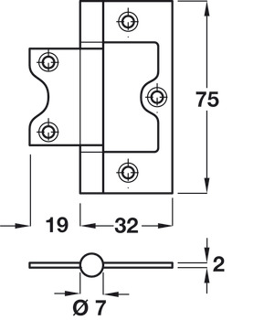 Flush Hinge 75x51mm Brass PCP - view 2