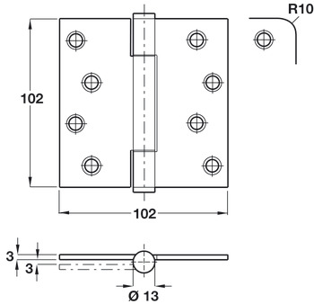 Butt Hinge Con B Sqr 102x102mm 304 SSS - view 2