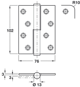 Butt Hinge LiftOff 102x76mm CW 304 PSS - view 2