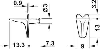 Shelf Support D3mm w Lip Plug Zinc Alloy NP - view 2