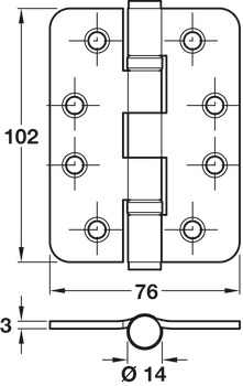 Butt Hinge BB Rad 102x76mm 201 SSS - view 2