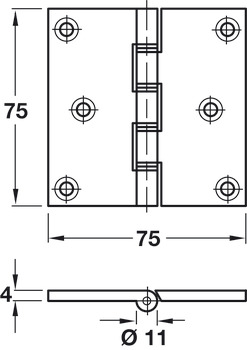 Butt Hinge Proj DPBW 75x75mm Brass Polished Brass - view 2