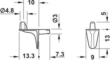 Shelf Support D3mm w Lug Plug Zinc Alloy NP - view 2