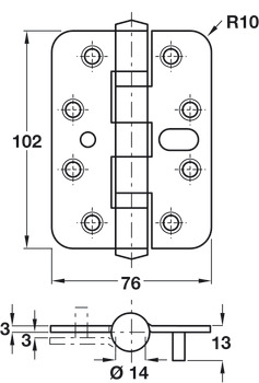 Security Butt Hinge Rad 102x76mm 304 SSS - view 2