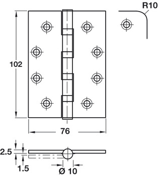 Phoenix SL Butt Hng Square 102x76mm 304 SSS - view 2